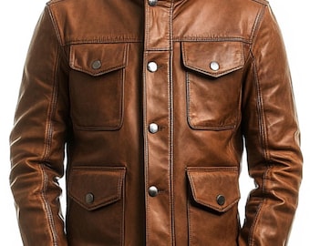 Handmade Men’s Jacob Brown Leather Jacket – Genuine Leather, Classic Fit, Rugged Elegance
