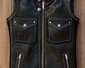 Handmade Vintage Brown Leather Jacket – Distressed Motorcycle Biker, Retro Genuine Leather, Unisex Classic Style