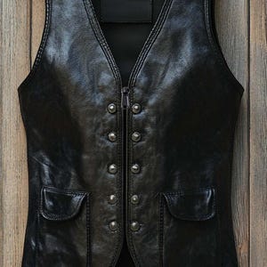 Zwart vintage leren vest - verweerd motorgilet uit de jaren 90, retro unisex mode, handgemaakt en uniek