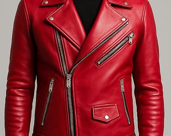 Men Red Vintage Biker Motorcycle Distressed Route 66 Leather