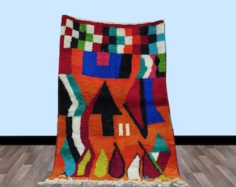 Moroccan Rug Orange And White, Berber Rug Custom Moroccan rug ,Beni Ourain Rug ,Handmade rug , Plain Wool rug ,Orange Rug ,Moroccan Area Rug