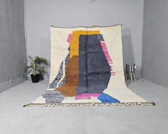 Marokkaans tapijt blauw en wit, berbertapijt aangepast Marokkaans tapijt, Beni Ourain-tapijt, handgemaakt tapijt, effen wollen tapijt, blauw tapijt, Marokkaans tapijt