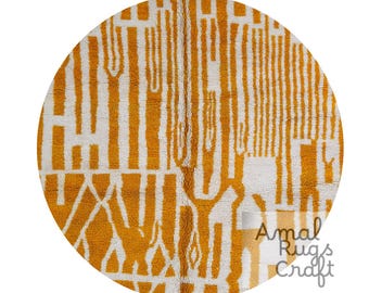 HANDMADE ROUND RUG ,Moroccan Berber Rug,Orange And white rug,Custom Beni merirt Area Rug, Living Room,Wool Tufted Rug,Orange Boho Home Decor
