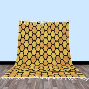 MOROCCAN ORANGE RUG ,Custom moroccan rug ,Berber rug ,Beni ourain rug ,Handmade rug, Plain wool rug ,Orange Checkered rug ,Moroccan area rug
