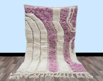 MOROCCAN WHITE RUG , Berber rug , Beni ourain rug ,Handmade rug, Plain wool rug , Purple rug , Moroccan area rug ,Custom moroccan rug