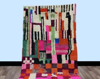 手織りモロッコベルベルラグ - カラフルなウール、ボヘミアンスタイル