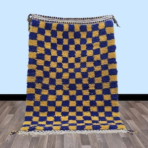 MOROCCAN YELLOW RUG - Blue Berber rug - Beni ourain rug - Handmade rug - Plain wool rug - Blue rug - Moroccan area rug -Custom moroccan rug