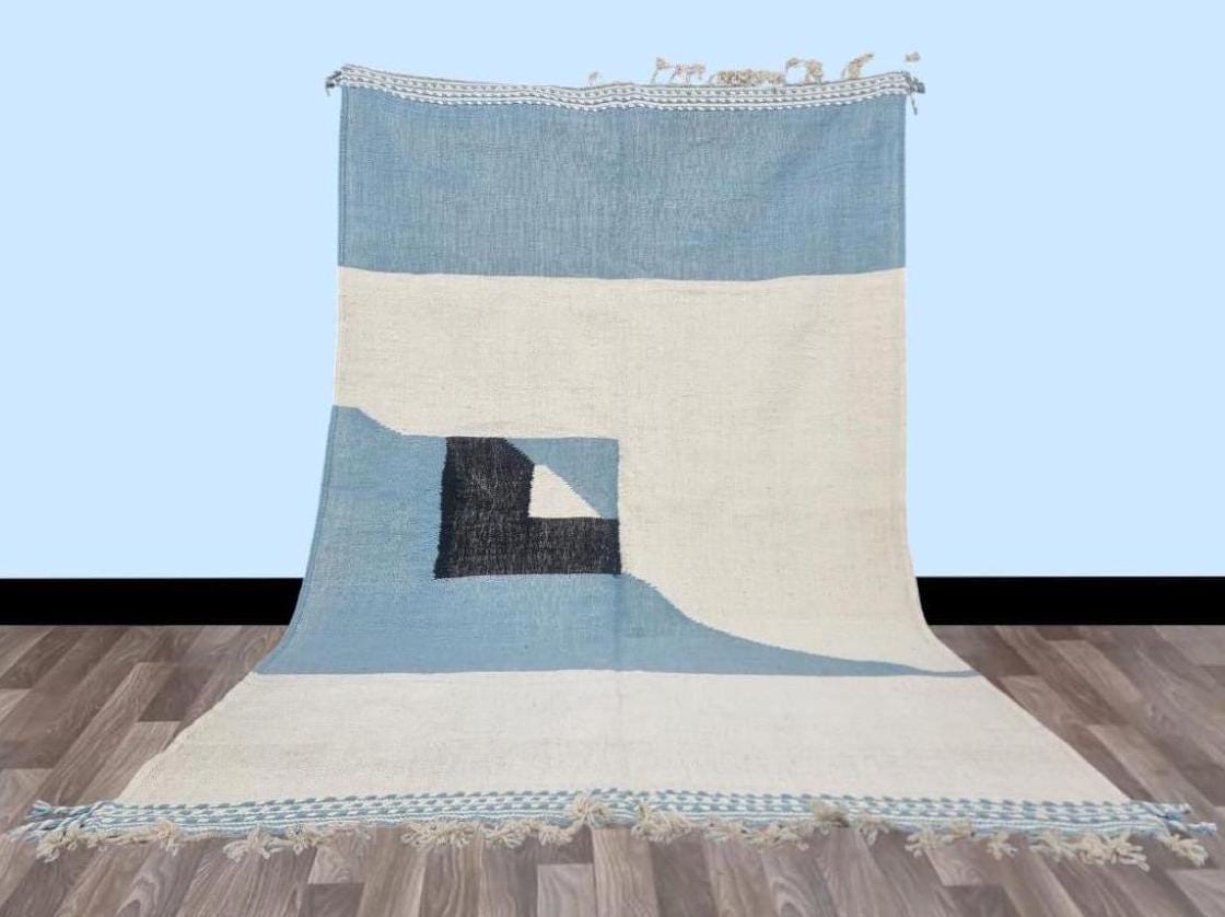 Blue Authentic Berber Rug, Gorgeous Beni Ourain Rug, Genuine Wool Rug, Blue Hand Woven Carpet, Cozy Chic Wool Rug, Custom Handmade Carpet