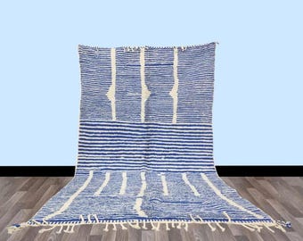 Moroccan Rug Blue And White, Berber Rug Custom Moroccan rug ,Beni Ourain Rug ,Handmade rug , Plain Wool rug ,Blue Rug ,Moroccan Area Rug