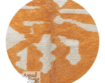 Moroccan Round rug Orange , handmade round rug , berber round rug , rounded rug , morocco rug circle , orange area rug , handwoven rug