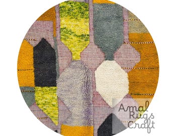 Authentic Moroccan rug,Genuine Wool rug, Handmade  Rug,Berber Custom Round rug, Cozy Chic Geometric Round Rugs ,Beni Ourain Round Shaggy Rug
