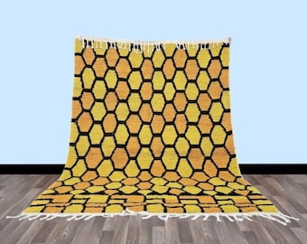 Moroccan Rug Orange , Berber Rug Custom Moroccan rug ,Beni Ourain Orange Rug ,Handmade rug , Plain Wool rug ,Orange Rug ,Moroccan Area Rug