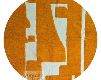 Cozy Chic Geometric Round Rugs ,Beni Ourain Round Shaggy Rug, Authentic Moroccan rug,Genuine Wool rug, Handmade  Rug,Orange Custom Round rug