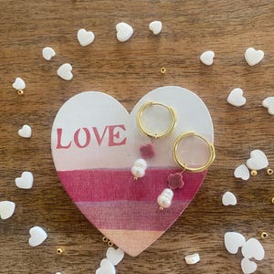 Handmade earrings with freshwater pearl & flower – golden hoop earrings *genuine jewelry*