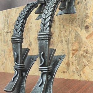 Wrought Iron Door Pull Handle | Hand Forged Braided Twist Design | Rustic Blacksmith Hardware | Viking Style Front Door Handle