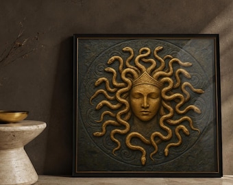 Greek Mythology, Medusa Wall Art, Dark Academia Decor, Gothic Art, Bronze Snake Portrait