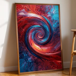 Fibonacci Spiral Wall Art, Sacred Geometry Print, Red Blue Digital Download