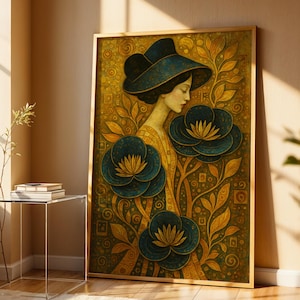 Klimt Woman Portrait Wall Art – Art Nouveau Gold Floral Poster | Digital Printable Decor