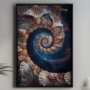 Fibonacci Wall Art, Golden Ratio Shell Print, Cosmic Digital Download