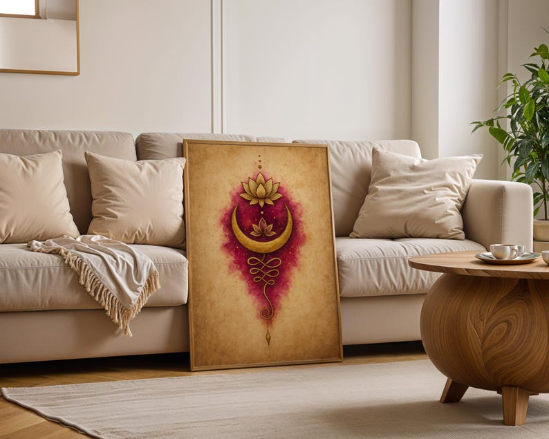 Unalome Wall Art, Lotus Crescent Moon Print, Meditation Room Decor ...