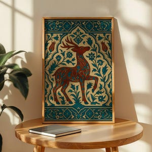 Türkische Kachel Hirsch druckbare Wandkunst, Iznik Keramik Tiermotiv, digitaler Download