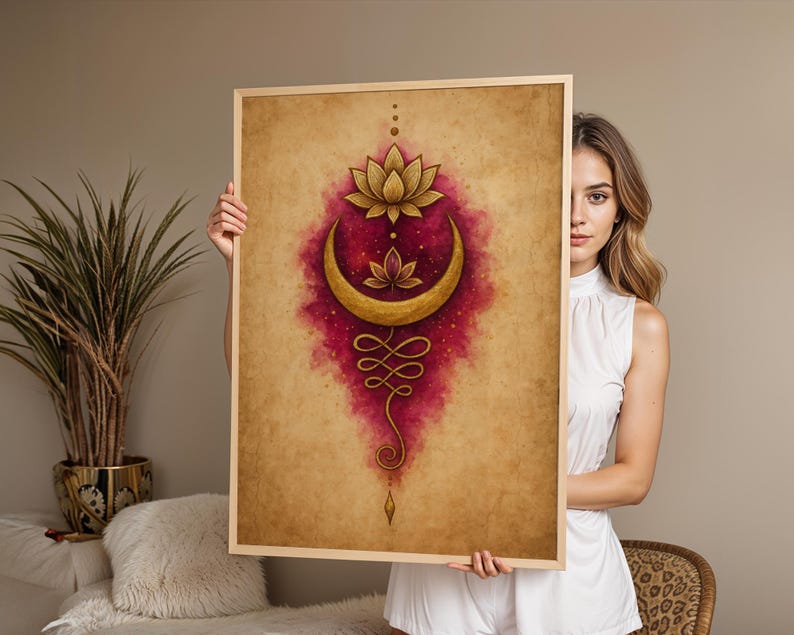 Unalome Wall Art, Lotus Crescent Moon Print, Meditation Room Decor ...