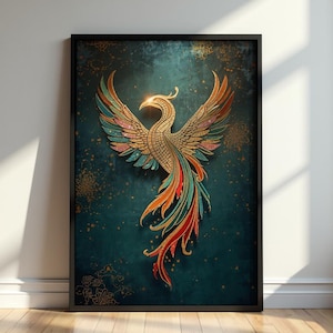 Phoenix Wall Art – Luxury Gold Abstract Mythical Bird Printable | Celestial Spiritual Decor
