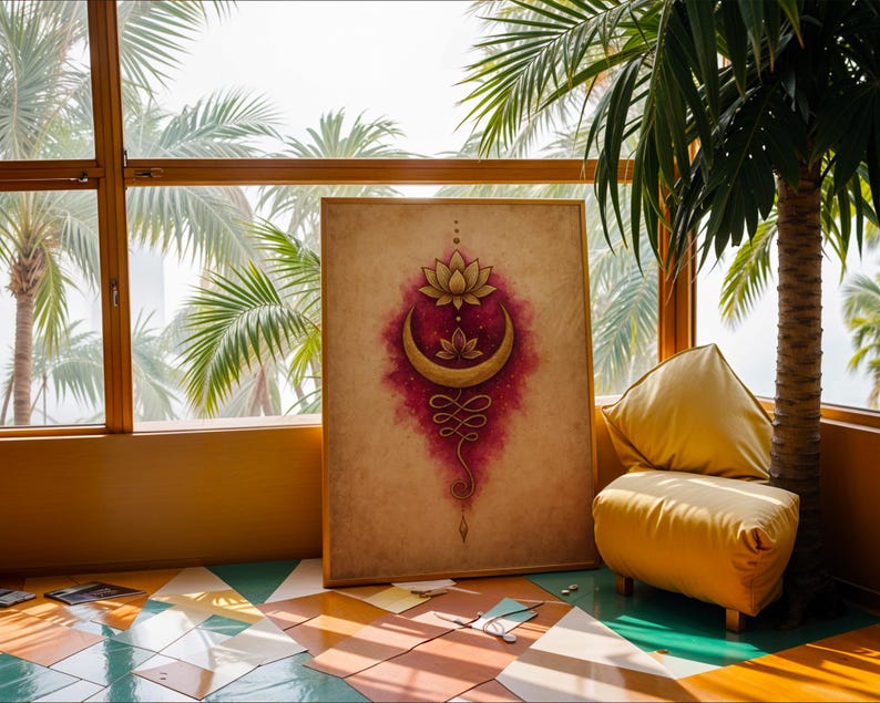 Unalome Wall Art, Lotus Crescent Moon Print, Meditation Room Decor ...