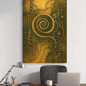 Green and Gold Spiral Wall Art – Klimt Style Abstract Poster | Digital Printable Decor