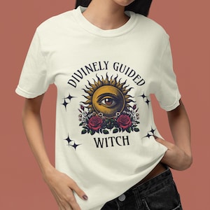 Divinely Guided Witch Comfort Colors Shirt, Mystical Sun & Eye Graphic Tee, Witchy Vibes Aesthetic Apparel, Gift for Spiritual Practitioners