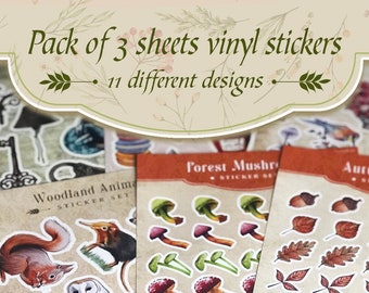 PACK of 3 Sheet Vinyl Stickers - 11 different designs
