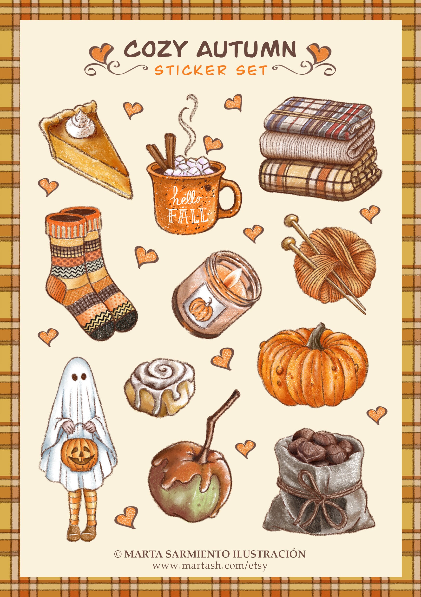 cozy autumn stickers a5 vinyl stickers and a4 matte print by etsy