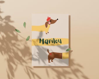 Geboortekaartje teckel voor meisje DIY geboorte ontwerp Canva aankondiging aanpasbaar geboortekaartje dachshund kleurontwerp lange hond