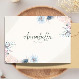Announcement card for newborn birth card floral design for girl announcement canva template instant download for baby DIY