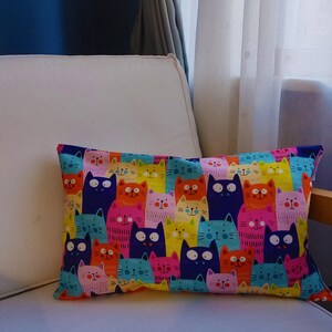 Handmade %100, Decorative Throw Pillow,Cute Colorfull Cat Pillow,digital printing,Trendy Printed Pillow, Modern Pillow, Unique Cushion 25*45