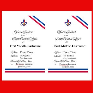 Eagle Scout Court of Honor Invitation 2up Editable Word Doc Template - BSA logo NOT INCLUDED