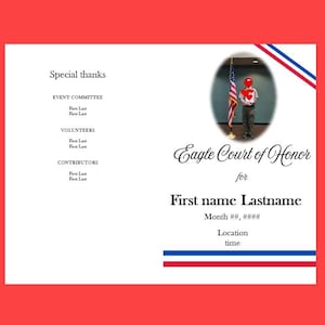 Eagle Scout Court of Honor Editable Bi-Fold Program WORD DOC with Photo logo NOT included