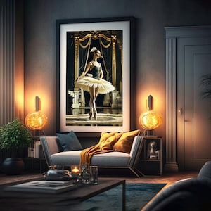 Swan Ballet Canvas Art: Moonlit Ballerina Painting (Digital Download)