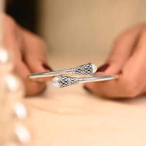 Pearl Sterling Silver Kada Bangle: Indian Oxidized Chudi