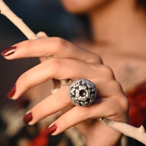 Anaya Floral Chitai 925 Silver Ring, Handmade Ring, Adjustable Ring, Gift For Her, Women Jewelry, Statement Ring