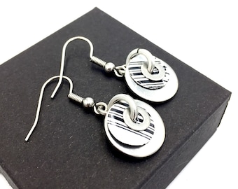 Bar-Code Earrings, Stainless Steel, Aluminium, Industrial Upcycled Hardware, Recycled Drinks Can, Surgical Steel Ear-wire, Hypo-allergenic