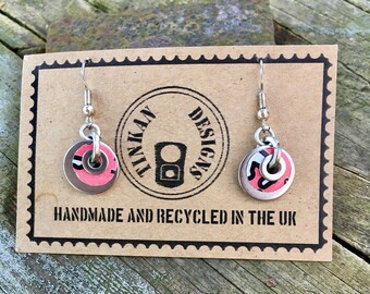 Pink Earrings, Recycled Aluminium & Washer Earrings, Abstract Pattern, Pink Tin Can Earrings, Asymmetrical Design, Eco Valentines Gift