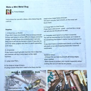Make a Mini Metal Bug, DIY Craft Kit, Metalwork, Age 10, Learn to Rivet. Recycled Components, Rivets, Full Instructions Included. image 2