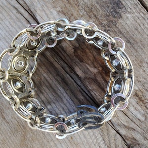 Chunky Bracelet, Recycled and Eco-Friendly, Quality Riveted Metal Bracelet, Aluminium and Stainless Steel, with Forged Steel Clasps, Unique image 3