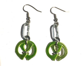 Green Ringpull Earrings, Lightweight Recycled Ecofriendly Earrings, Handmade, Unique Design, Contemporary Jewellery, Handmade in the UK