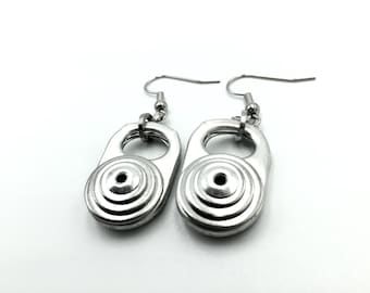 Simple Silver Earrings, Repurposed Stainless Steel Flat Washers Riveted to Recycled Aluminium Ring Pulls on Surgical Steel Earwires