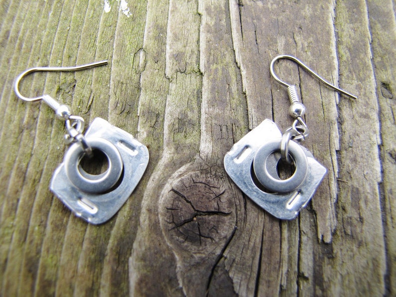 Mixed metal Upcycled Recycled Earrings, Dangle Earrings, Ring Pull Earrings image 5