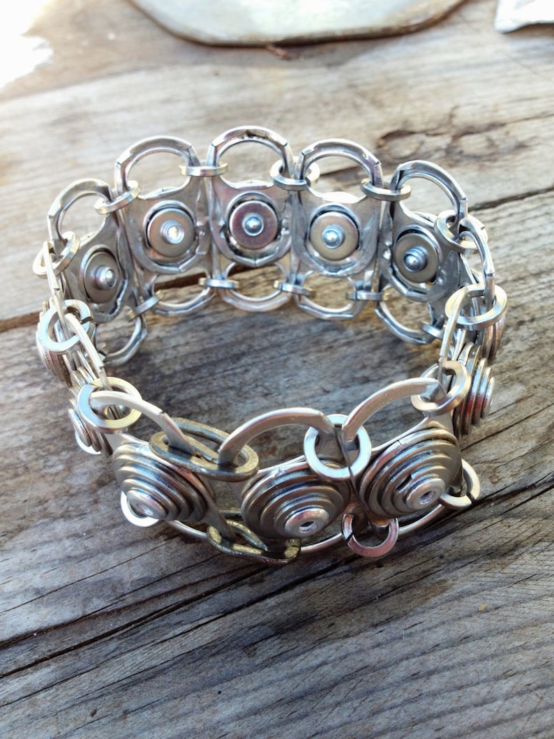 Chunky Bracelet, Recycled and Eco-Friendly, Quality Riveted Metal Bracelet, Aluminium and Stainless Steel, with Forged Steel Clasps, Unique image 1