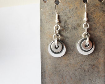 Eco Earrings - Stainless Steel Washers with Recycled Black Bicycle Inner Tube Rubber, Valentines Gift