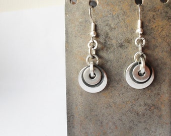 Eco Earrings - Stainless Steel Washers with Recycled Black Bicycle Inner Tube Rubber, Valentines Gift